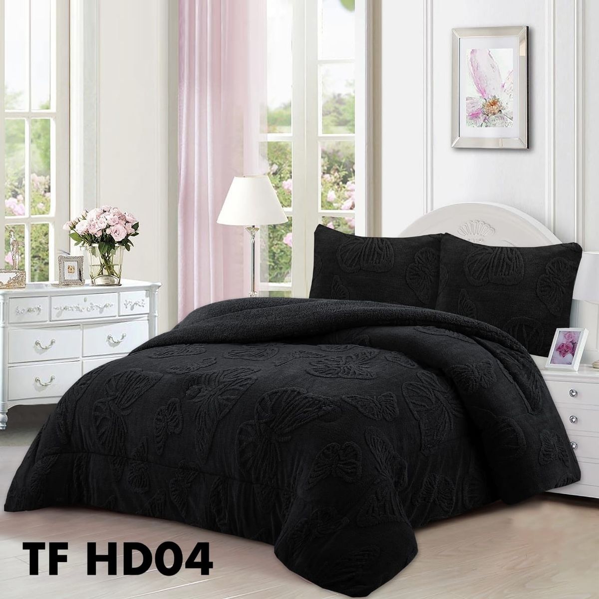 GENERICO - Cobertor de invierno con CHIPORRO 2 Plazas Mariposas Color Negro