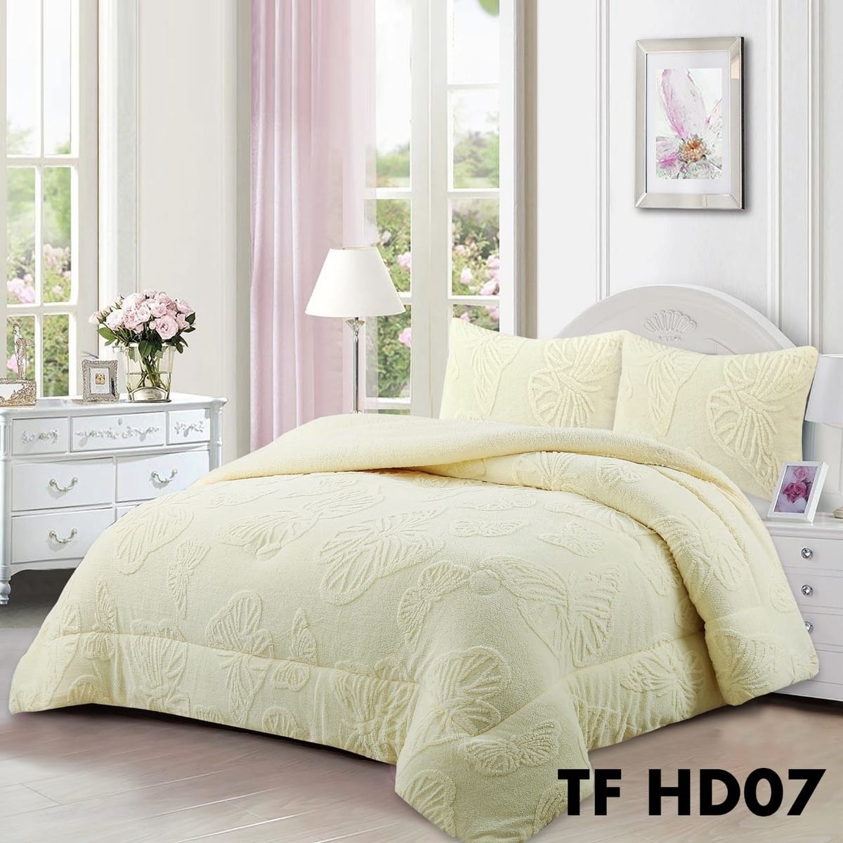 GENERICO - Cobertor de invierno con CHIPORRO 2 Plazas Mariposas Blanco Invierno