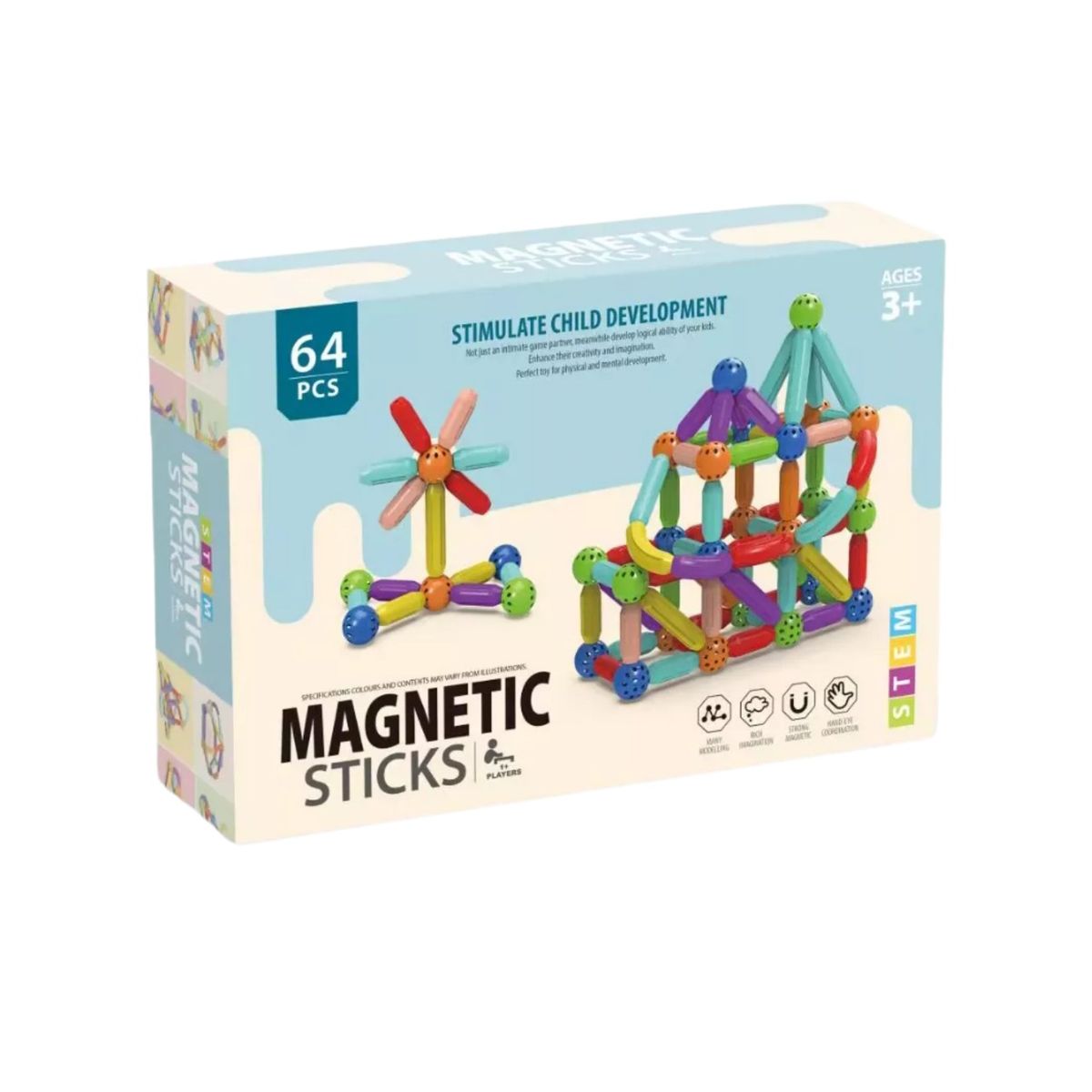 GENERICO - Bloques Magnéticos Magnetic Stick 64 Piezas