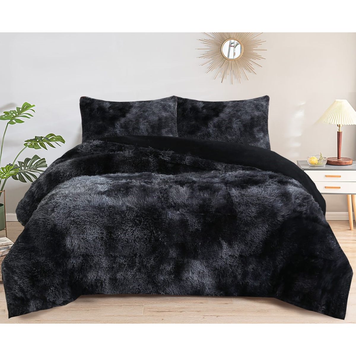 GENERICO - COBERTORES PELUDOS CAMA 2 PLAZA NEGRO JASPEADO