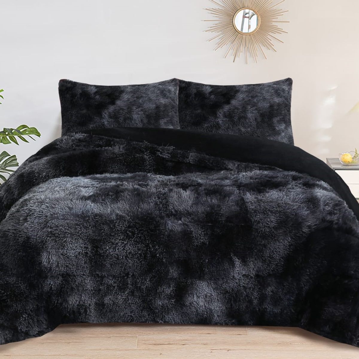 GENERICO - COBERTORES PELUDOS CAMA 2.5 PLAZA NEGRO JASPEADO