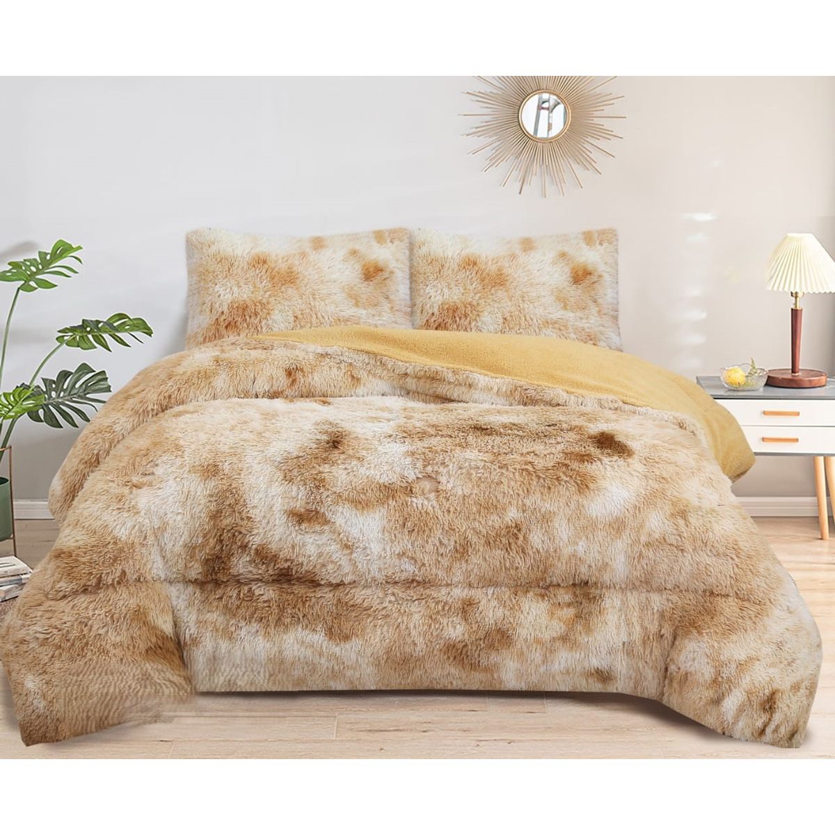 GENERICO - COBERTORES PELUDOS CAMA 2.5 PLAZA BEIGE JASPEADO