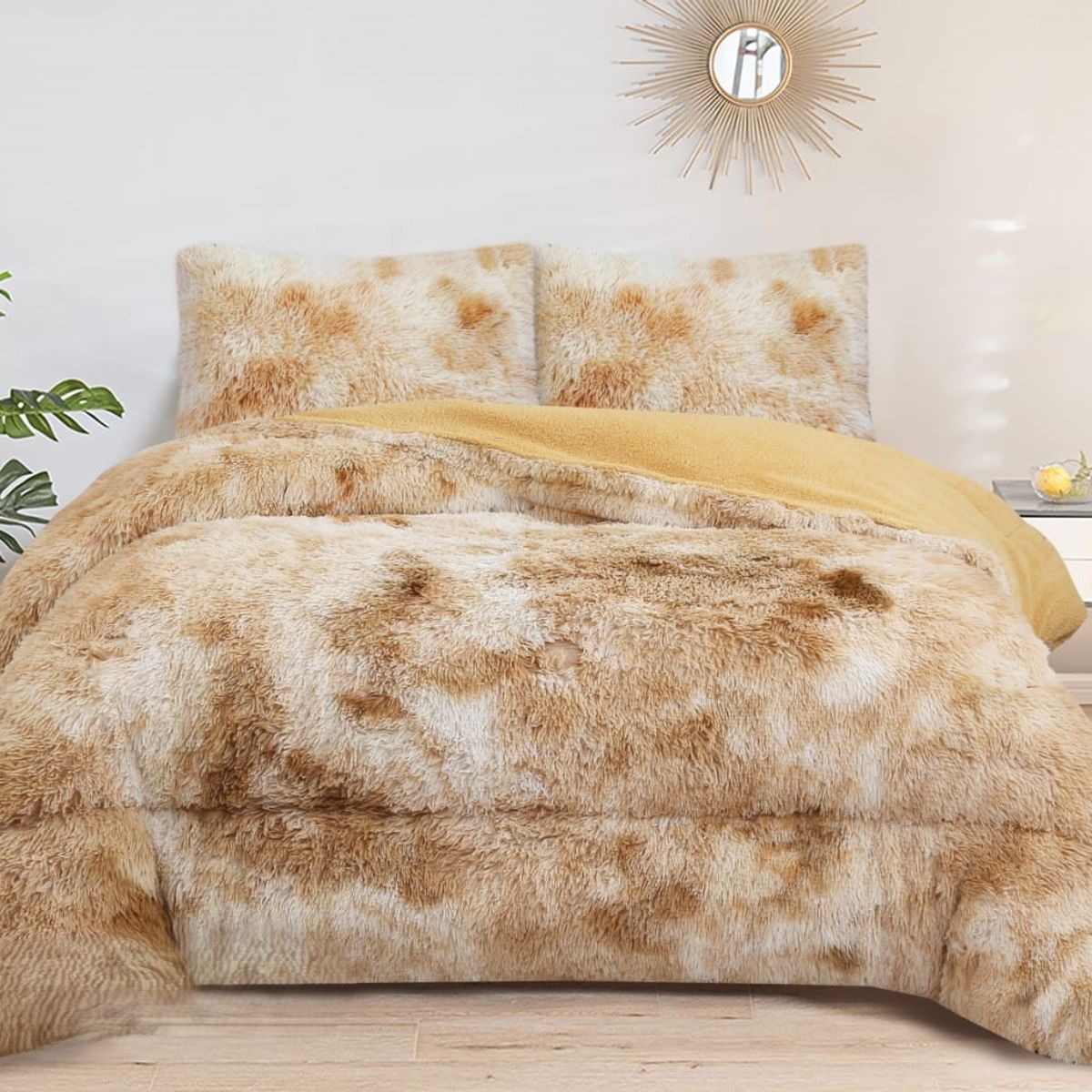 GENERICO - COBERTORES PELUDOS CAMA 2 PLAZA BEIGE JASPEADO