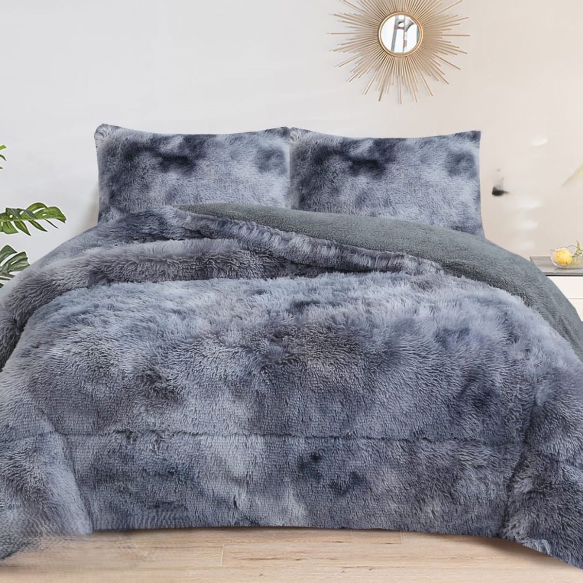 GENERICO - COBERTORES PELUDOS CAMA 1.5 PLAZA GRIS JASPEADO