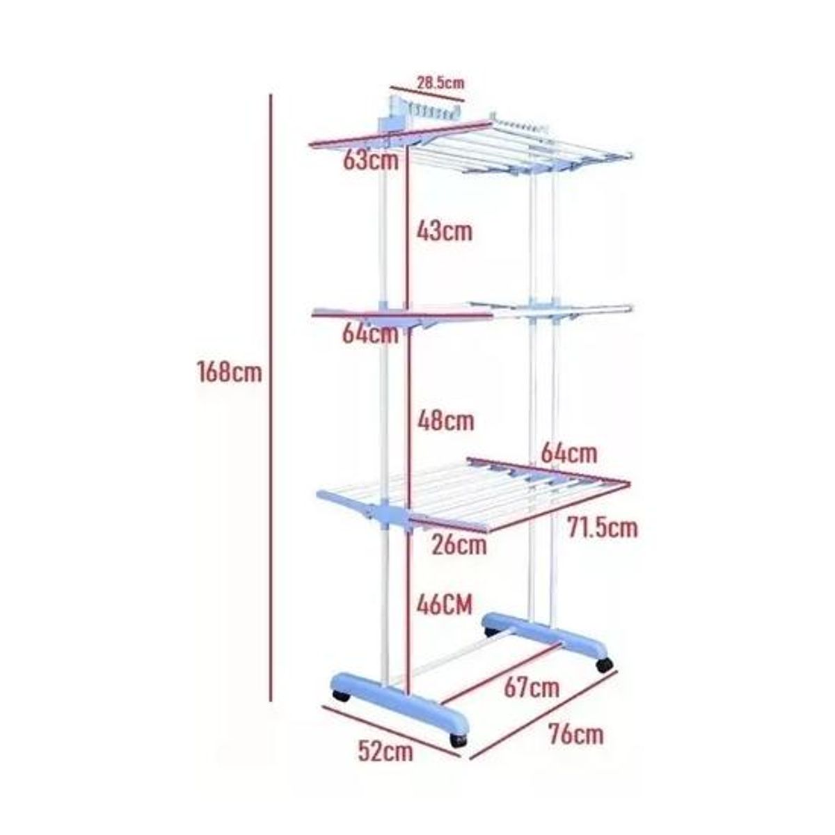 GENERICO - Tendedero colgador ropa plegable 3 niveles color azul