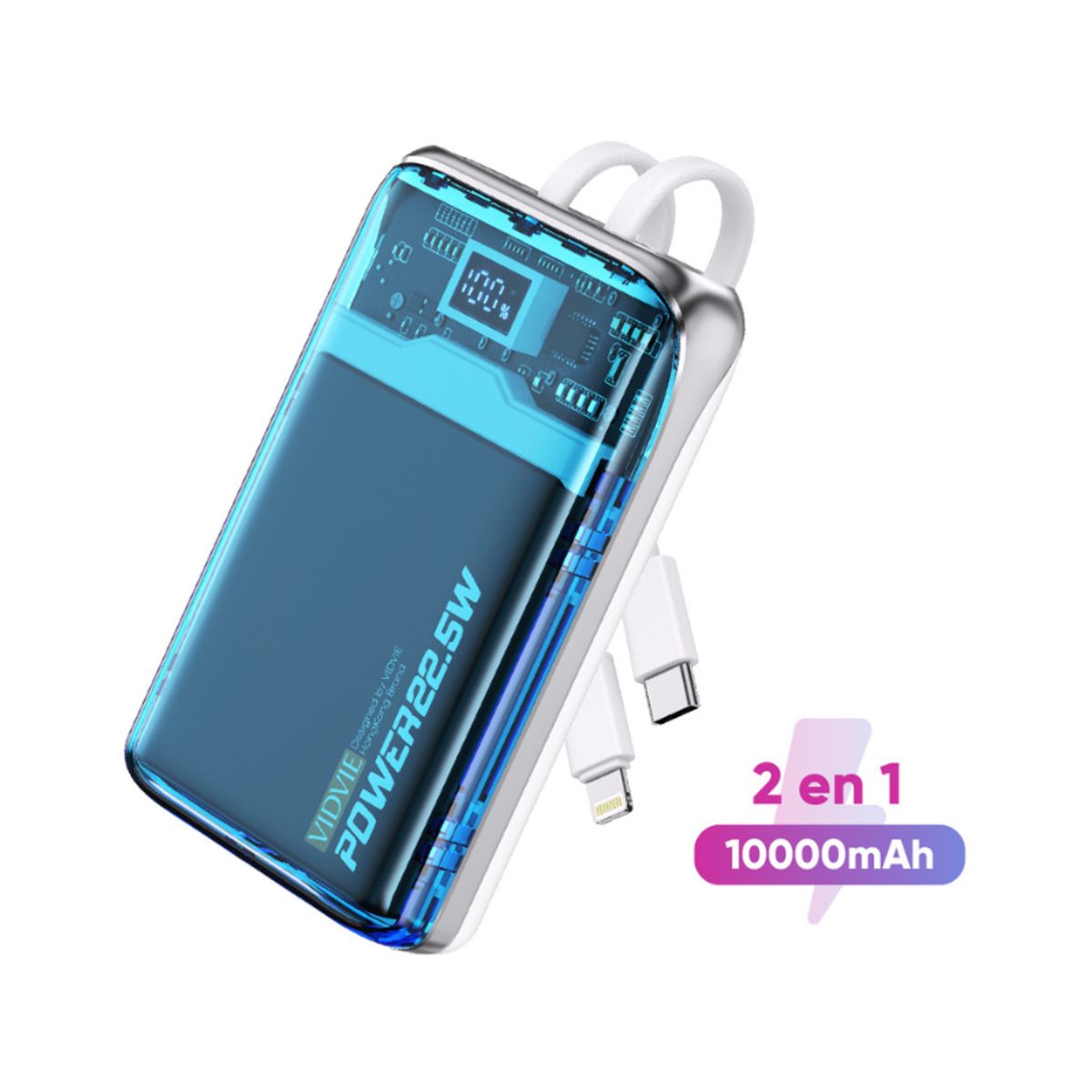 VIDITA - Power Bank Transparente 2 en 1 - Vidvie Original