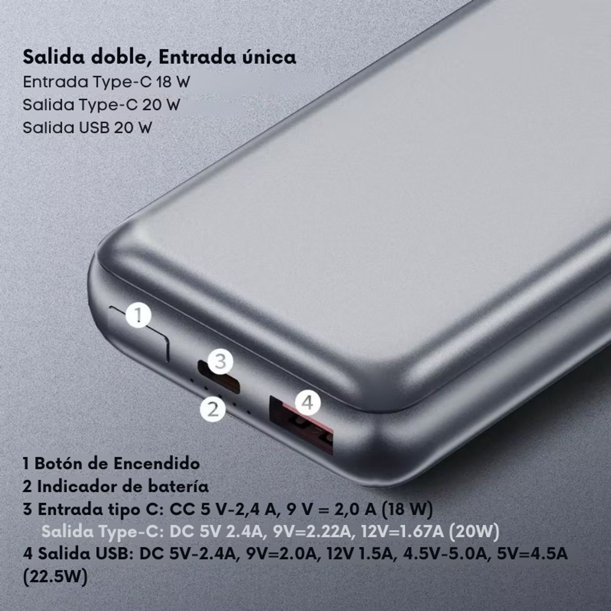 VIDITA - Power Bank Aluminio 20.000 mAh - Vidvie Original