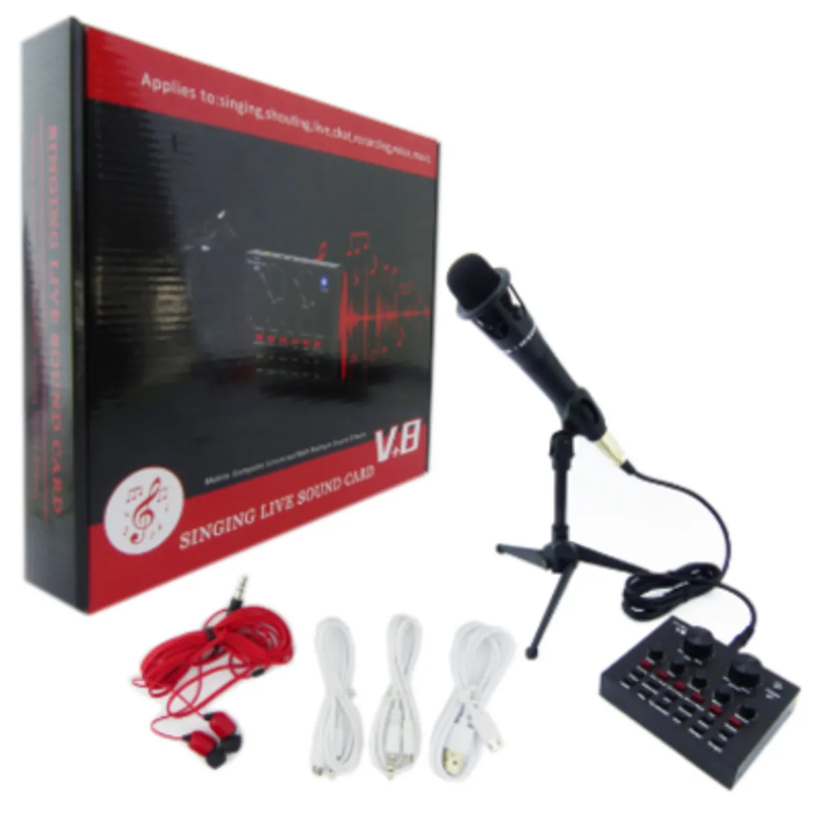 GENERICO - Kit Microfono Condensador Con Tarjeta De Sonido V8+Efecto 4 En 1