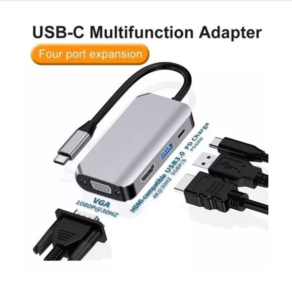 ESHOPANGIE - Adaptador Conversor Tipo-c A Hdtv+vga+usb 30+pd