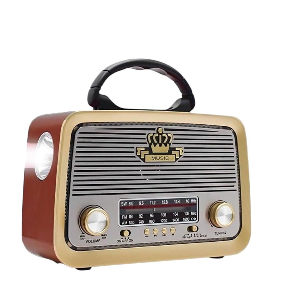 GENERICO - Radio Portátil Linterna Bluetooth Recargable Y A Pilas Retro Vintage Café