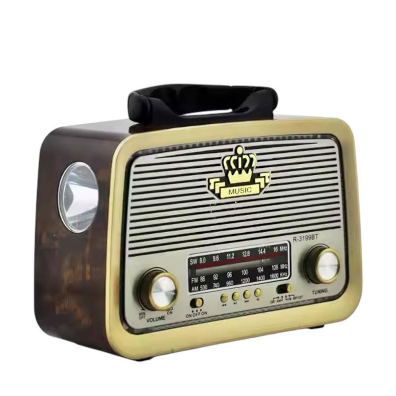 GENERICO - Radio Portátil Linterna Bluetooth Recargable Y A Pilas Retro Vintage Café Oscuro