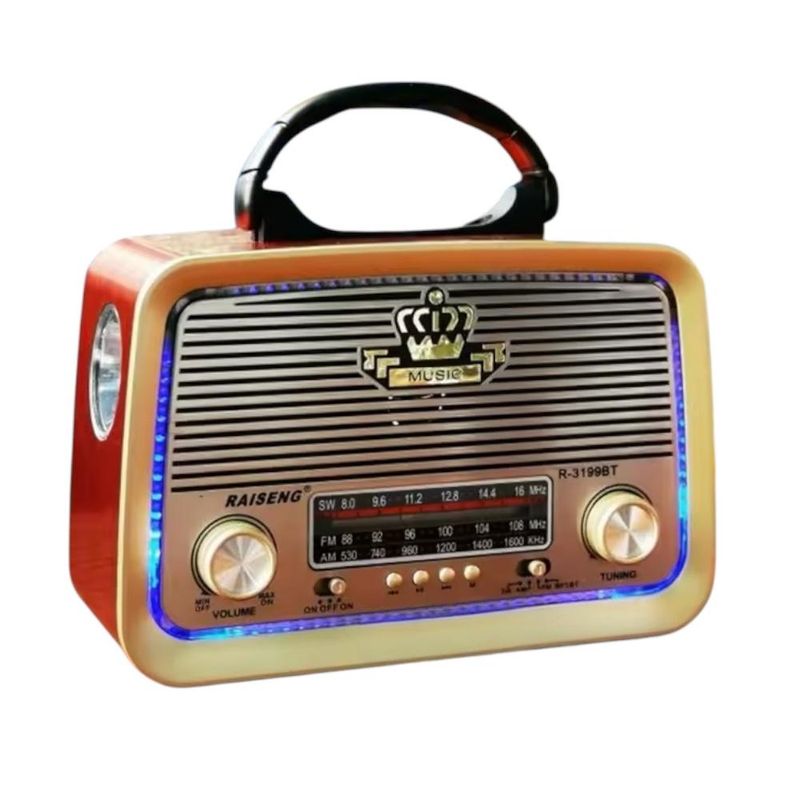 GENERICO - Radio Portátil Linterna Bluetooth Recargable Y A Pilas Retro Vintage Rojo