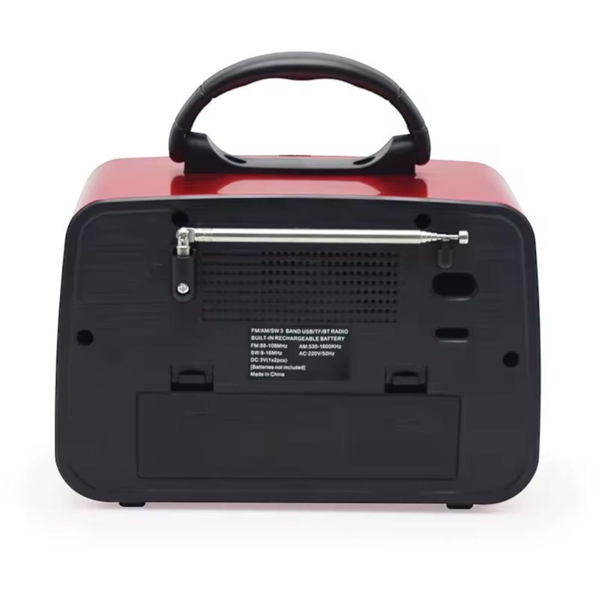 GENERICO - Radio Portátil Linterna Bluetooth Recargable Y A Pilas Retro Vintage Rojo