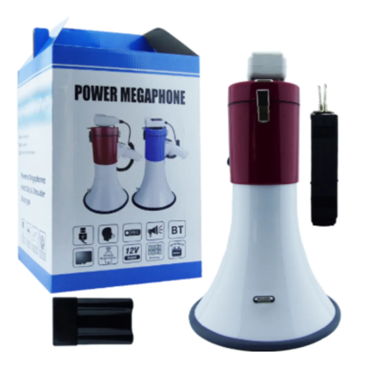 GENERICO - Megafono Bluetooth Con Microfono Puerto USB-TF-Aux Recargable