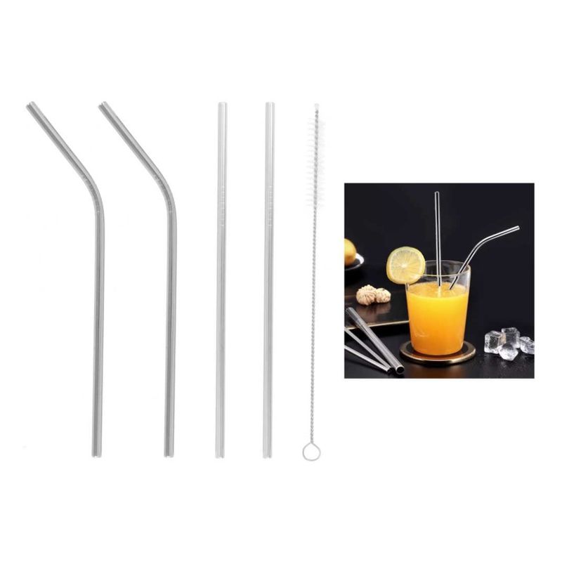 GENERICO - Set 4 Bombillas Metálicas Reutilizables Con Cepillo Para Limpiar