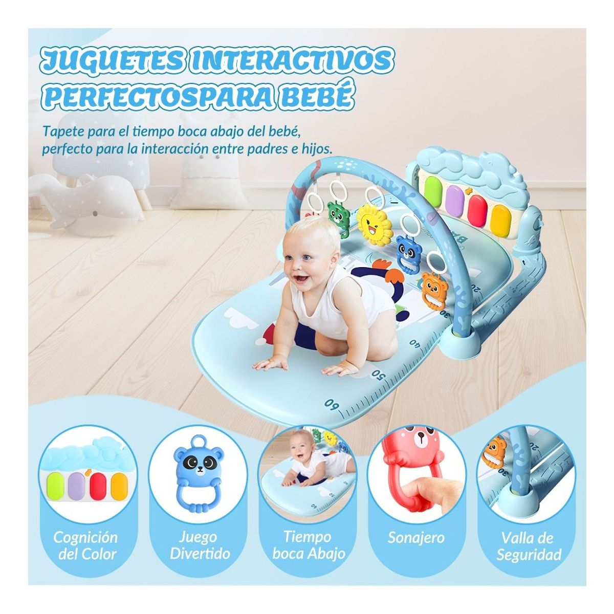 GENERICO - Alfombra Gimnasio Musical Con Piano Juguete Para Bebé Azul