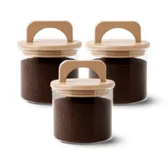 GENERICO - Pack 3 Contenedores Herméticos Vidrio Tapa Asa Bambú 650ml
