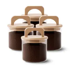 GENERICO - Pack 4 Contenedores Herméticos Vidrio Tapa Asa Bambú 650ml