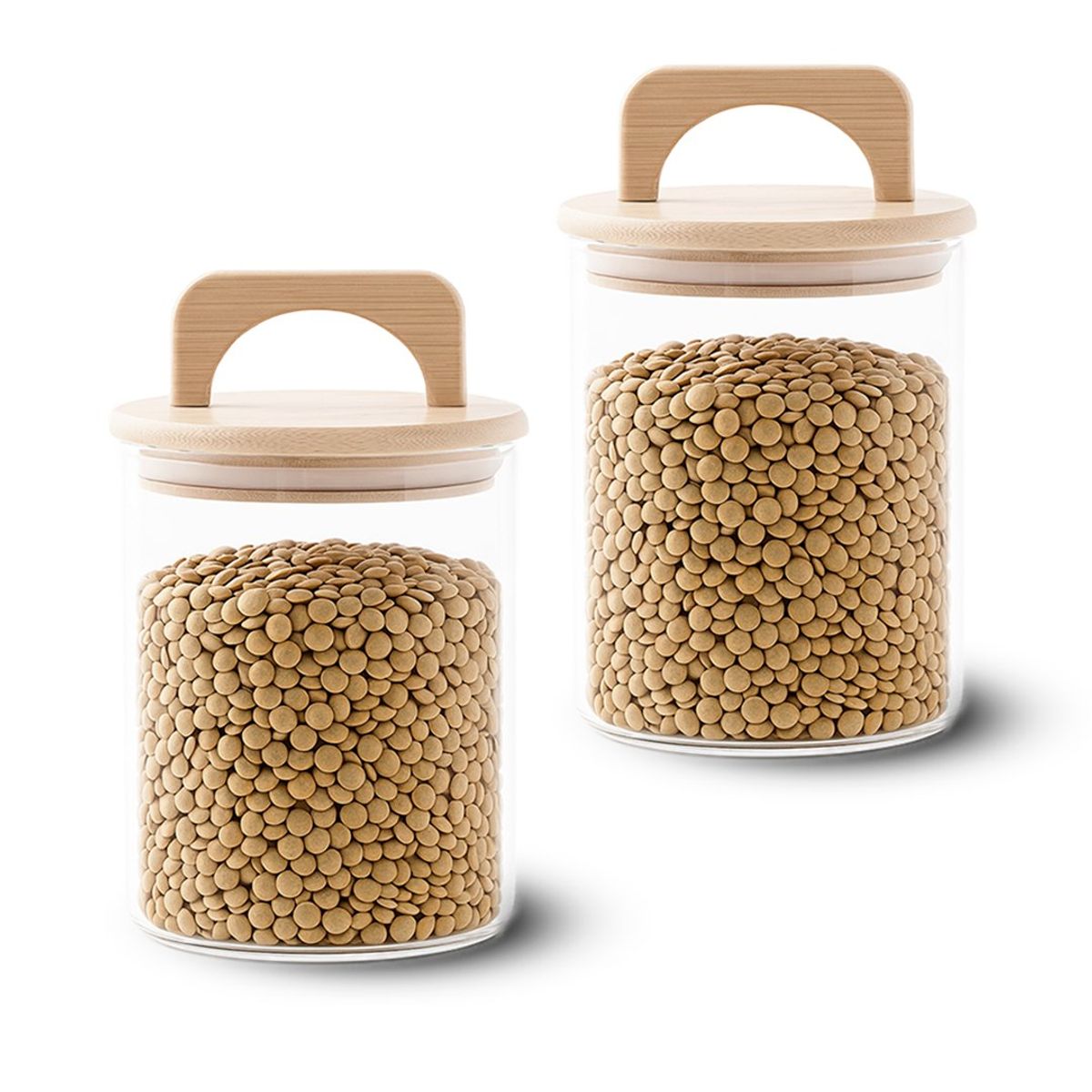 GENERICO - Pack 2 Contenedores Herméticos Vidrio Tapa Asa Bambú 800ml