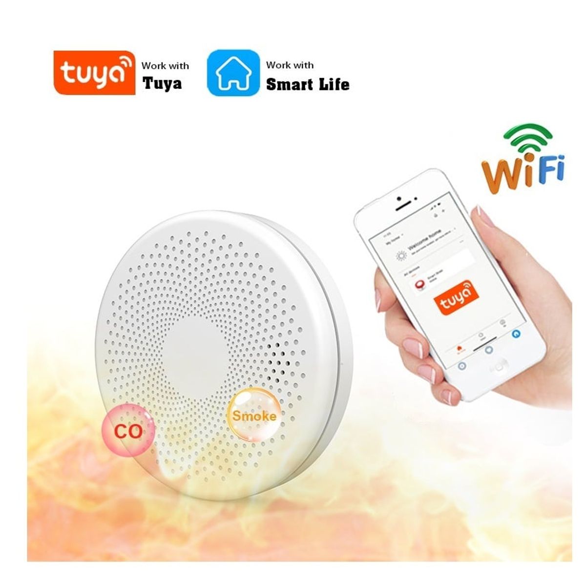 SMART ALARM - Detector De Gas Y Humo Monoxido De Carbono Alarma Wifi
