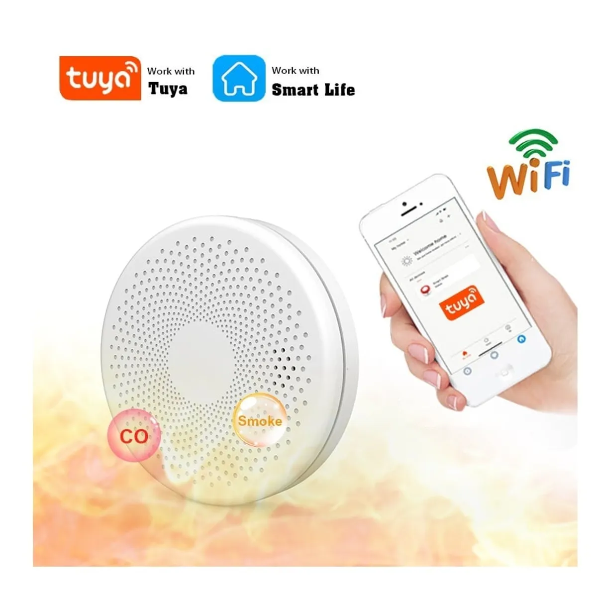 SMART ALARM - Detector De Gas Y Humo Monoxido De Carbono Alarma Wifi