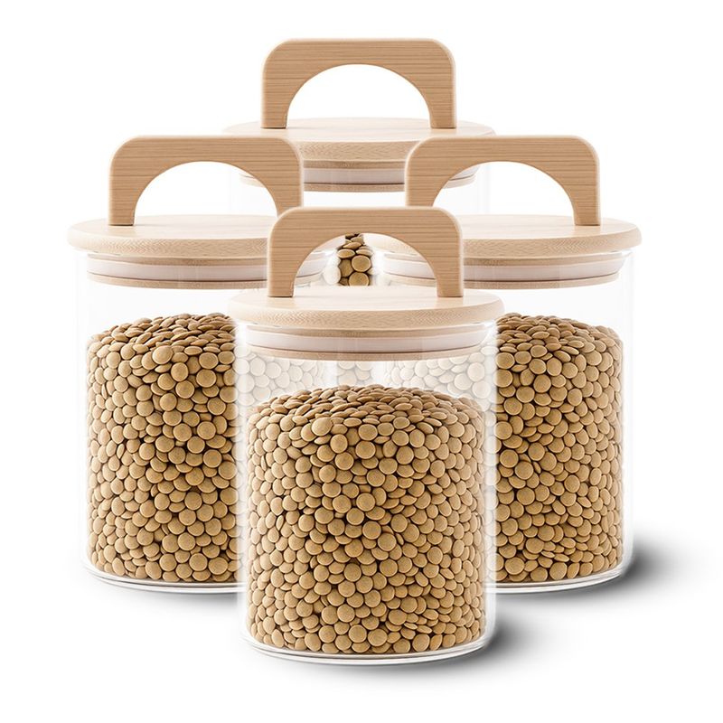 GENERICO - Pack 4 Contenedores Herméticos Vidrio Tapa Asa Bambú 800ml