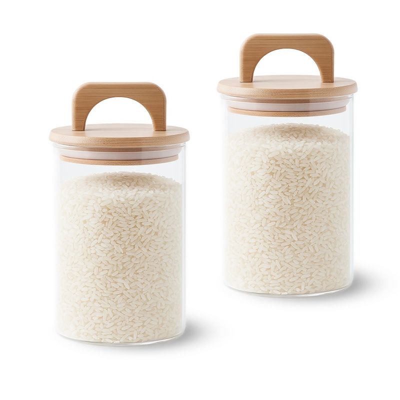 GENERICO - Pack 2 Contenedores Herméticos Vidrio Tapa Asa Bambú 1000ml