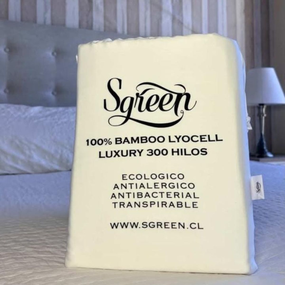 GENERICO - Sabanas Bambu KING con "2Fundas 100% Lyocell 300 hilos Sgreen/Blanco