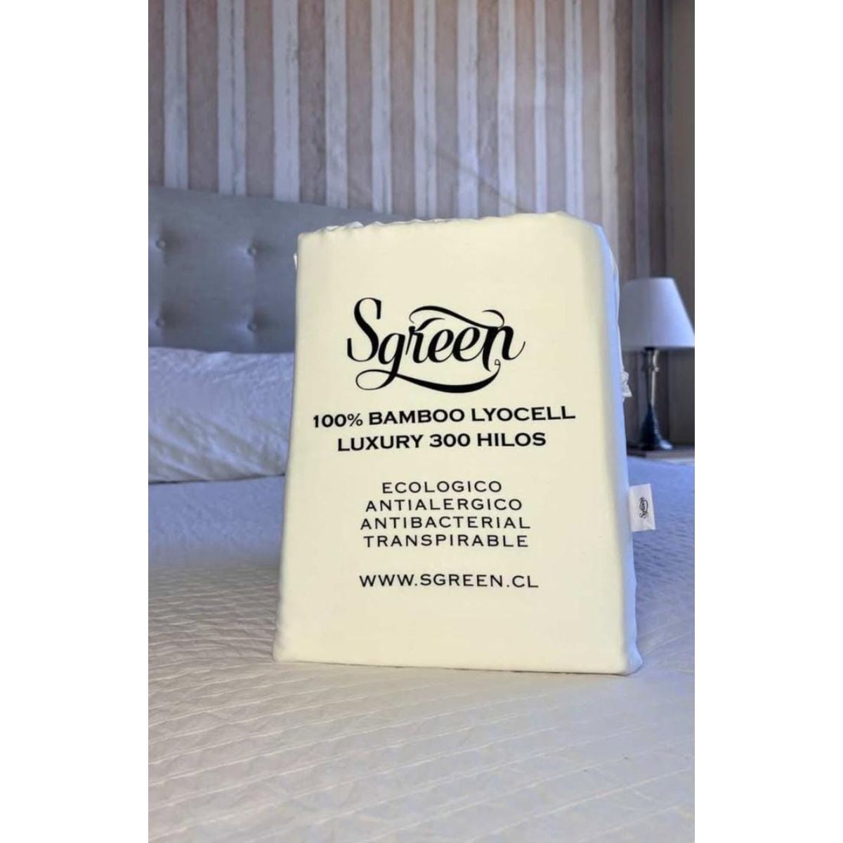 GENERICO - Sabanas Bambu KING con "2Fundas 100% Lyocell 300 hilos Sgreen/Blanco