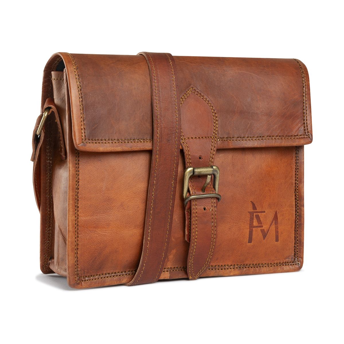 FRANZ MOSSI - Bolso Bandolera De Cuero Natural Marrón Versión Grande Franz Mossi