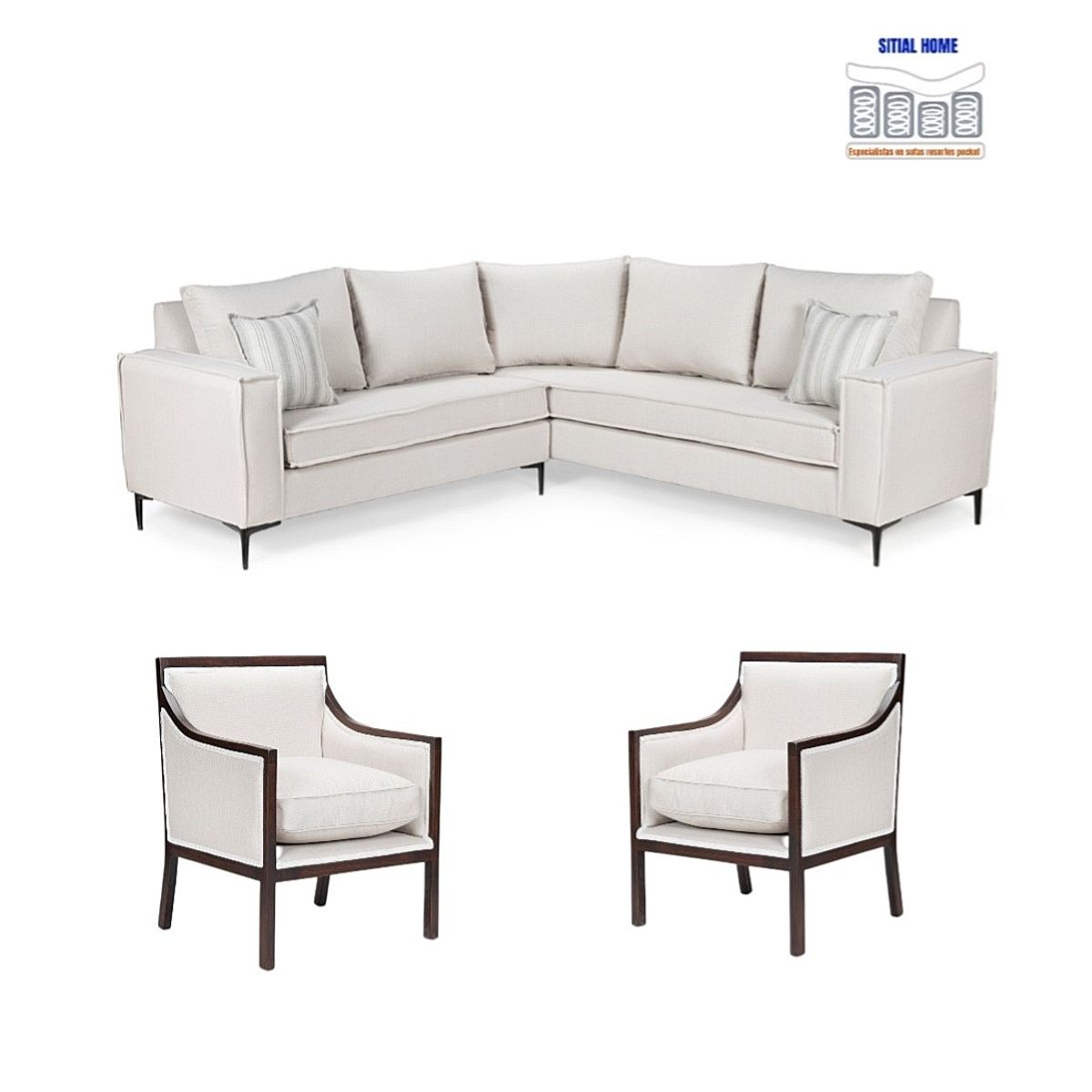 SITIAL HOME - LIVING 311 GEORGE BLANCO BONE SECCIONAL MAS DOS SITIALES MADERA