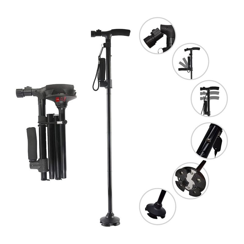 MOVI - Bastón Plegable Con Luz Led Y 4 Puntos De Apoyo