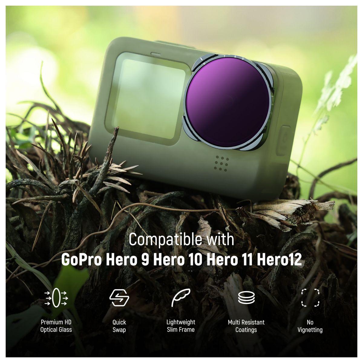 NEEWER - Filtro Variable ND64 - N512 Para Gopro Hero 9 10 11 12 13 5-9 Paradas