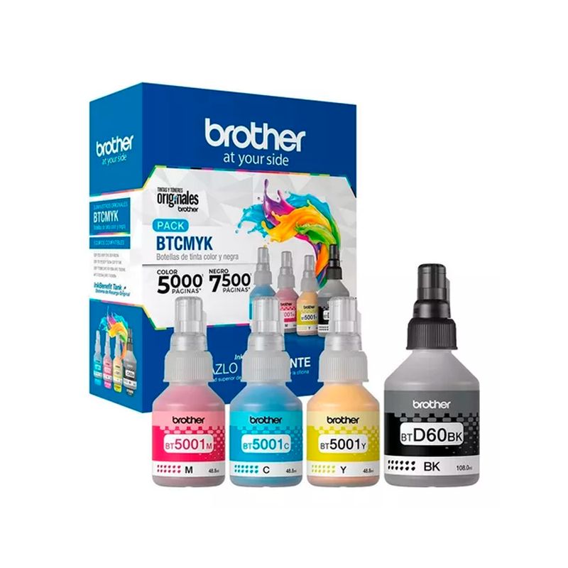 GENERICO - Tinta Para Impresora Brother Btd60bk  Bt5001 Color 4 Colores 4 Unidades