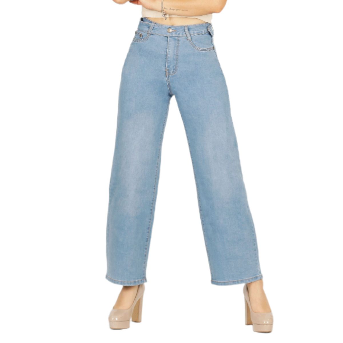 YASSNE - Jeans recto de Mujer un boton 25 Yassne