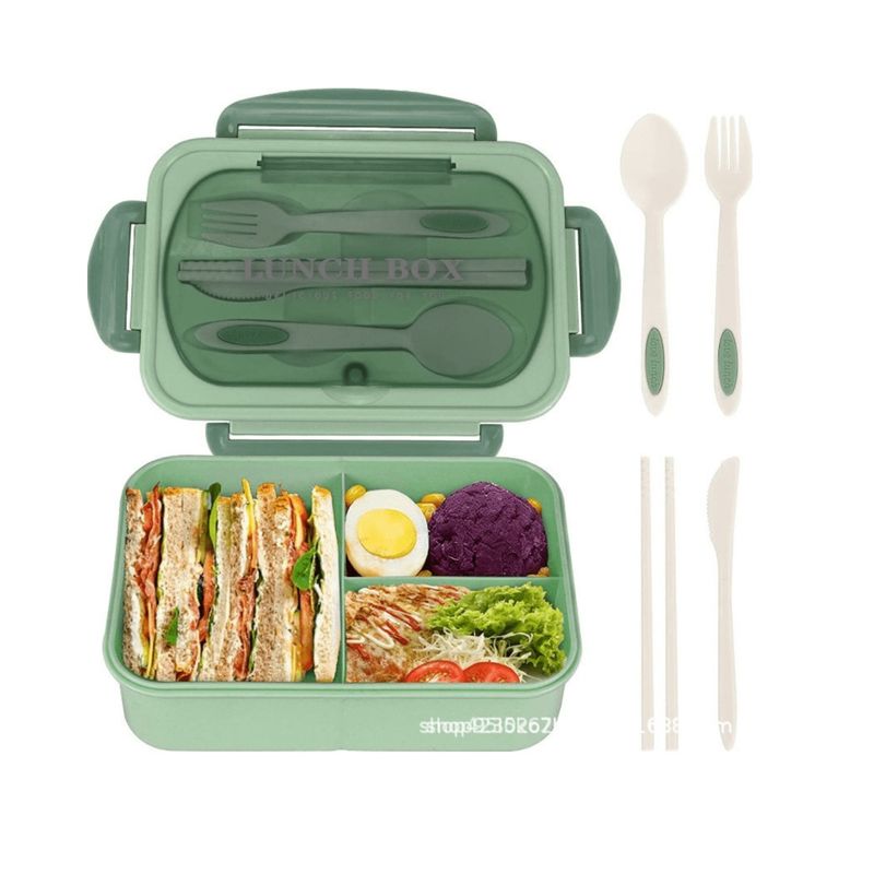 GENERICO - Taper Hermico Para Comidas Contenedor +cubiertos Color Verde TN