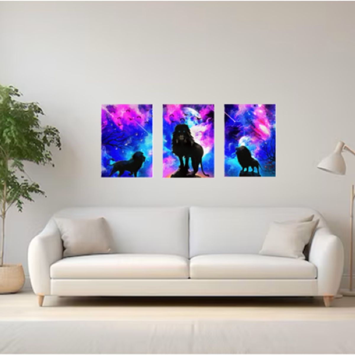 LOS REGALONES - Cuadro Canvas Imagen León Aurora en lienzo Pack X3 Uds 30x50cm Cu