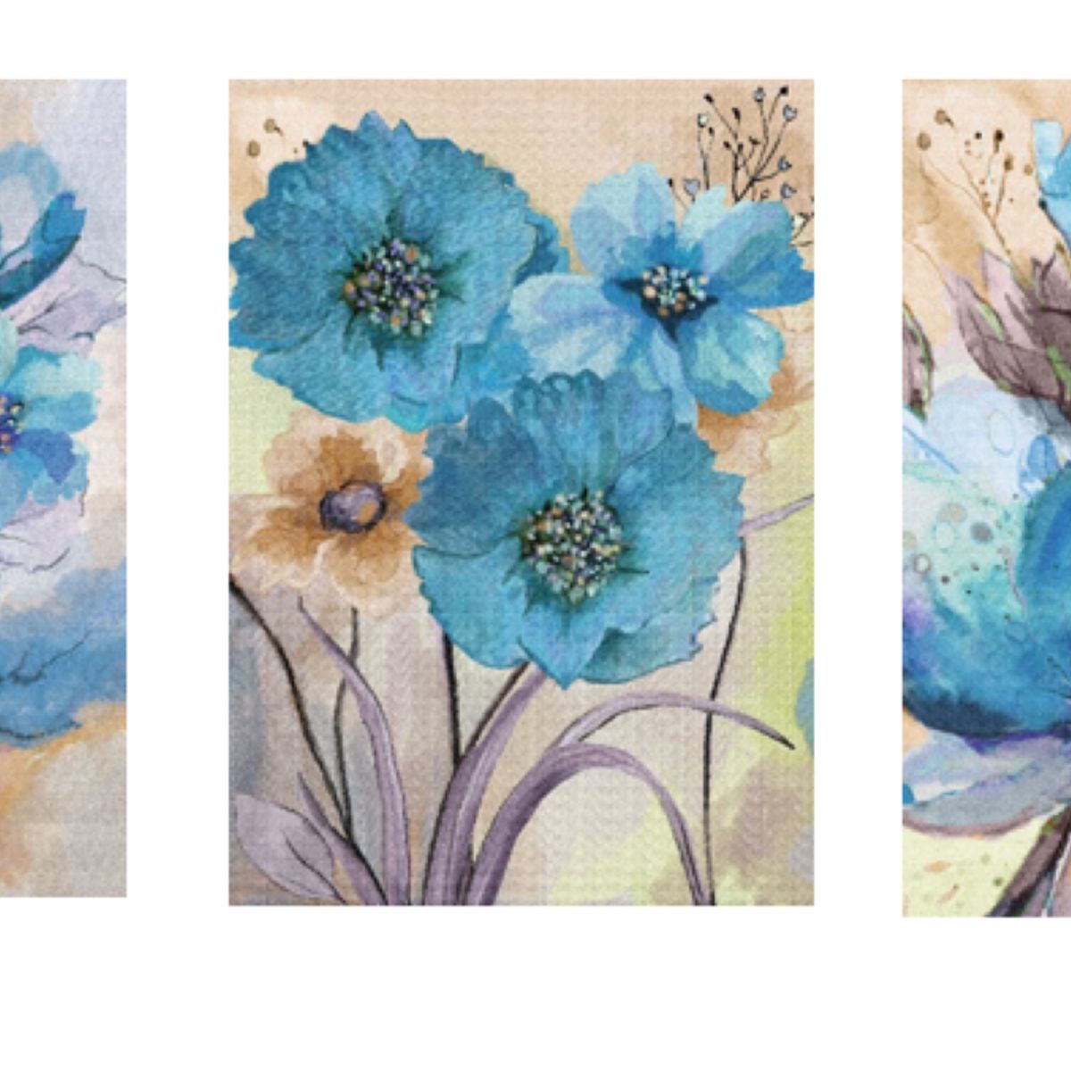 LOS REGALONES - Cuadro Canvas Imagen Flor Azul en lienzo Pack X3 Uds 30x50cm Cu