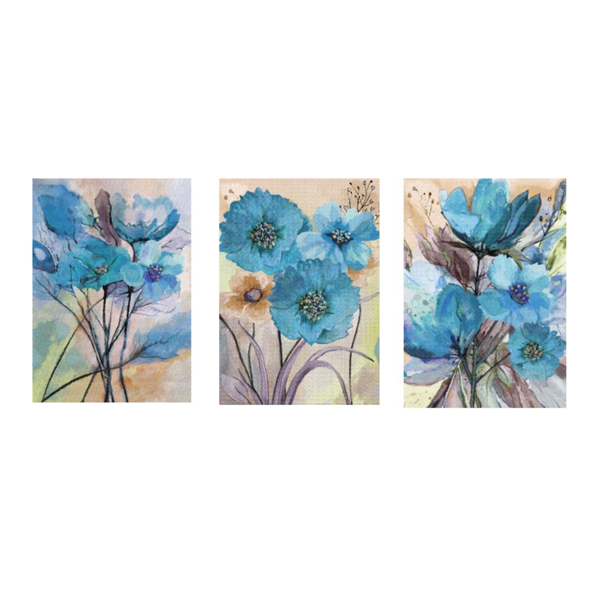 LOS REGALONES - Cuadro Canvas Imagen Flor Azul en lienzo Pack X3 Uds 30x50cm Cu
