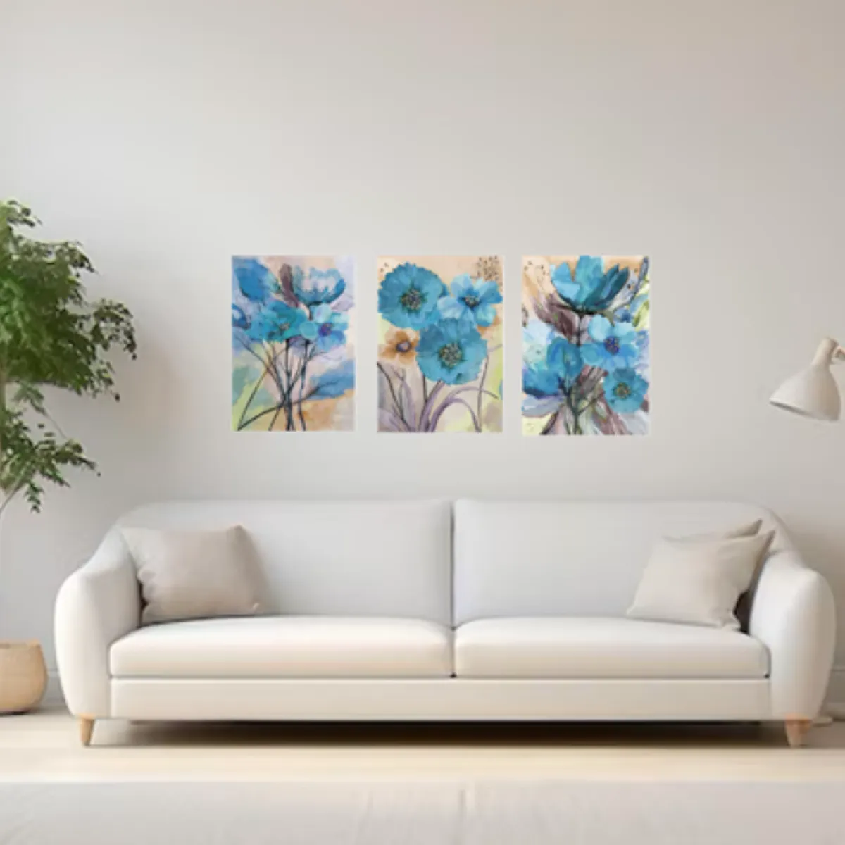 LOS REGALONES - Cuadro Canvas Imagen Flor Azul en lienzo Pack X3 Uds 30x50cm Cu