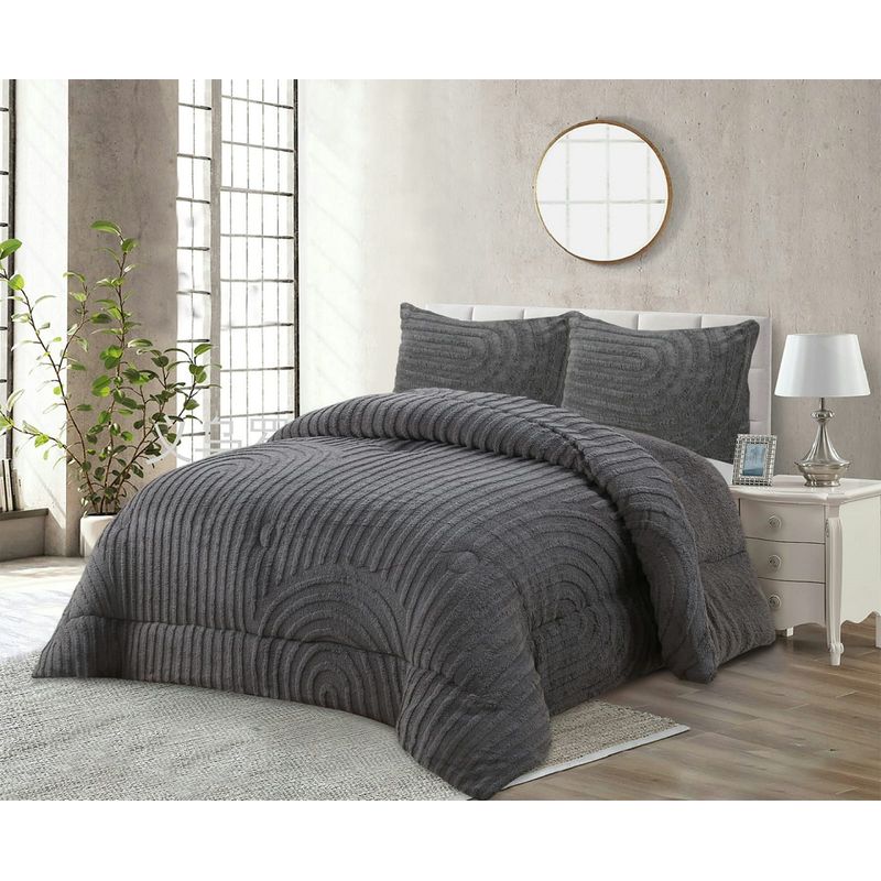 GENERICO - CUBRECAMA  INVIERNO SHERPA 2 PLAZAS GRIS OSCURO