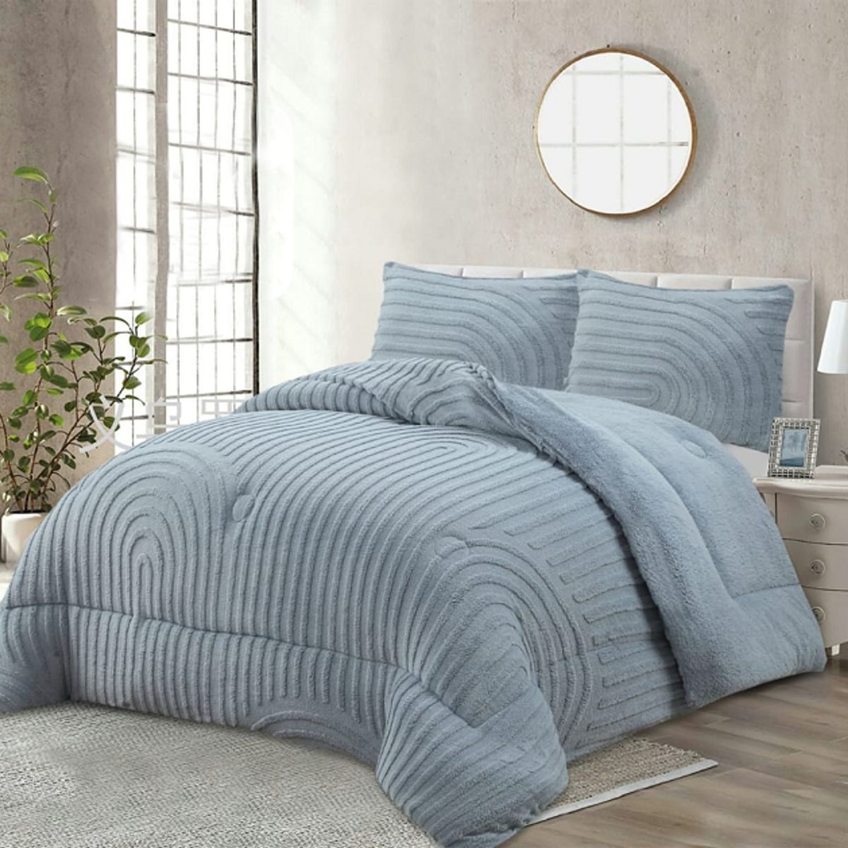 GENERICO - CUBRECAMA  INVIERNO SHERPA 2 PLAZAS CELESTE