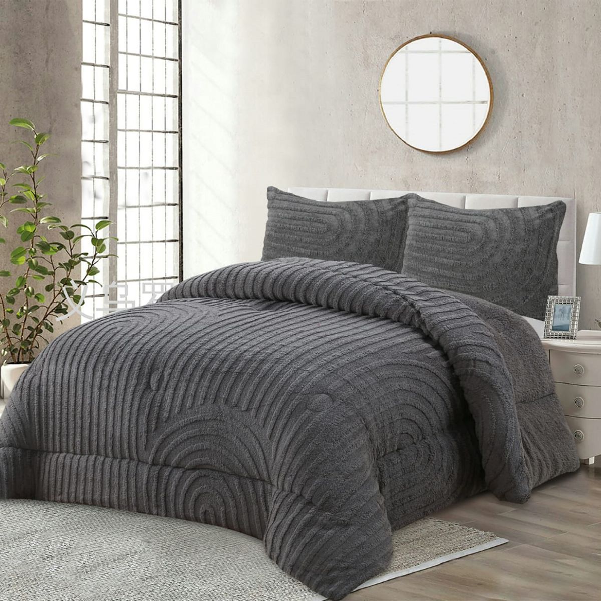 GENERICO - CUBRECAMA  INVIERNO SHERPA 2 PLAZAS GRIS OSCURO