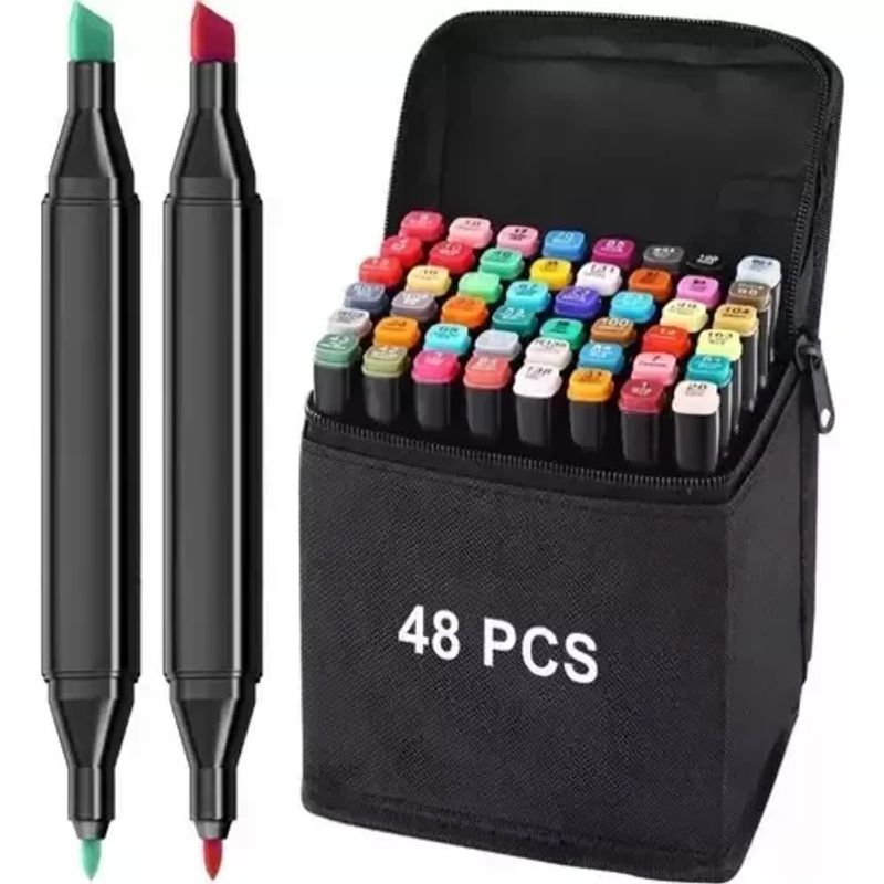 GENERICO - Set 48 Marcadores Lapices Colores Plumones Doble Punta Pince