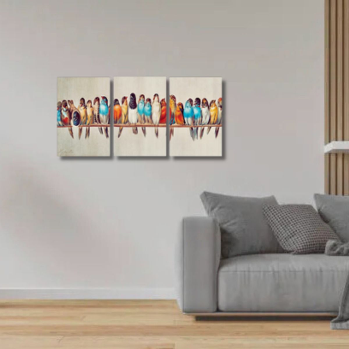 LOS REGALONES - Cuadros Canvas conjunto de 3 piezas pájaros vintage lienzo 30x50cm Cu