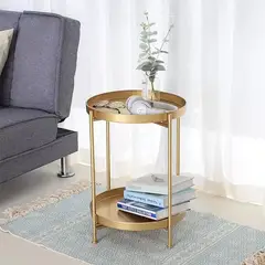 GENERICO - Mesa De Centro Auxiliar Dorada Dos Capas