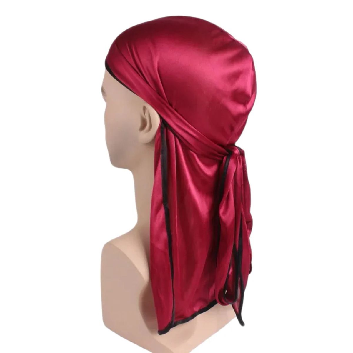 GENERICO - Gorro Tipo Bandana De Seda Y Poliéster Durag Rag Tail Du rag VINO TINTO