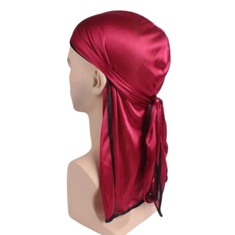 GENERICO - Gorro Tipo Bandana De Seda Y Poliéster Durag Rag Tail Du rag VINO TINTO