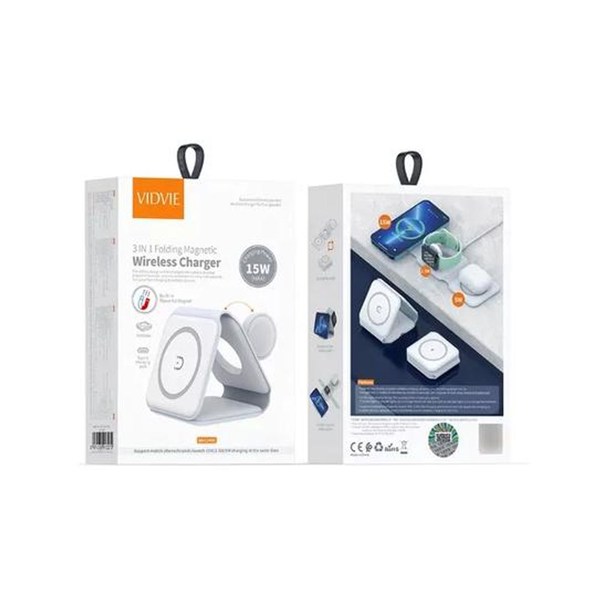 GENERICO - Cargador rápido inalámbrico 3 en 1 color blanco
