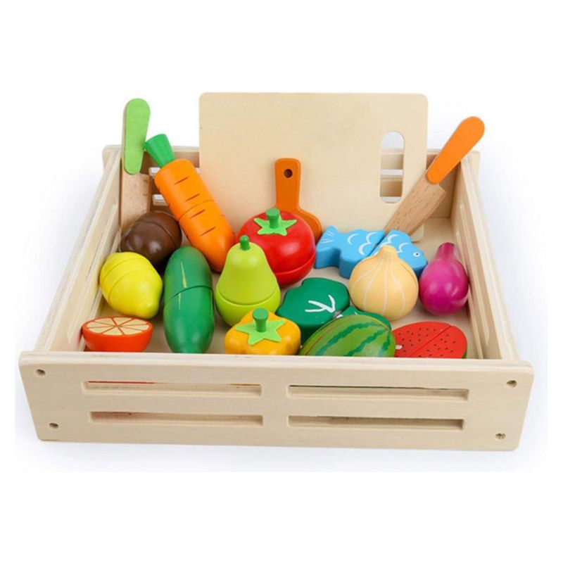 GENERICO - Set Didáctico de Frutas y Verduras de Madera